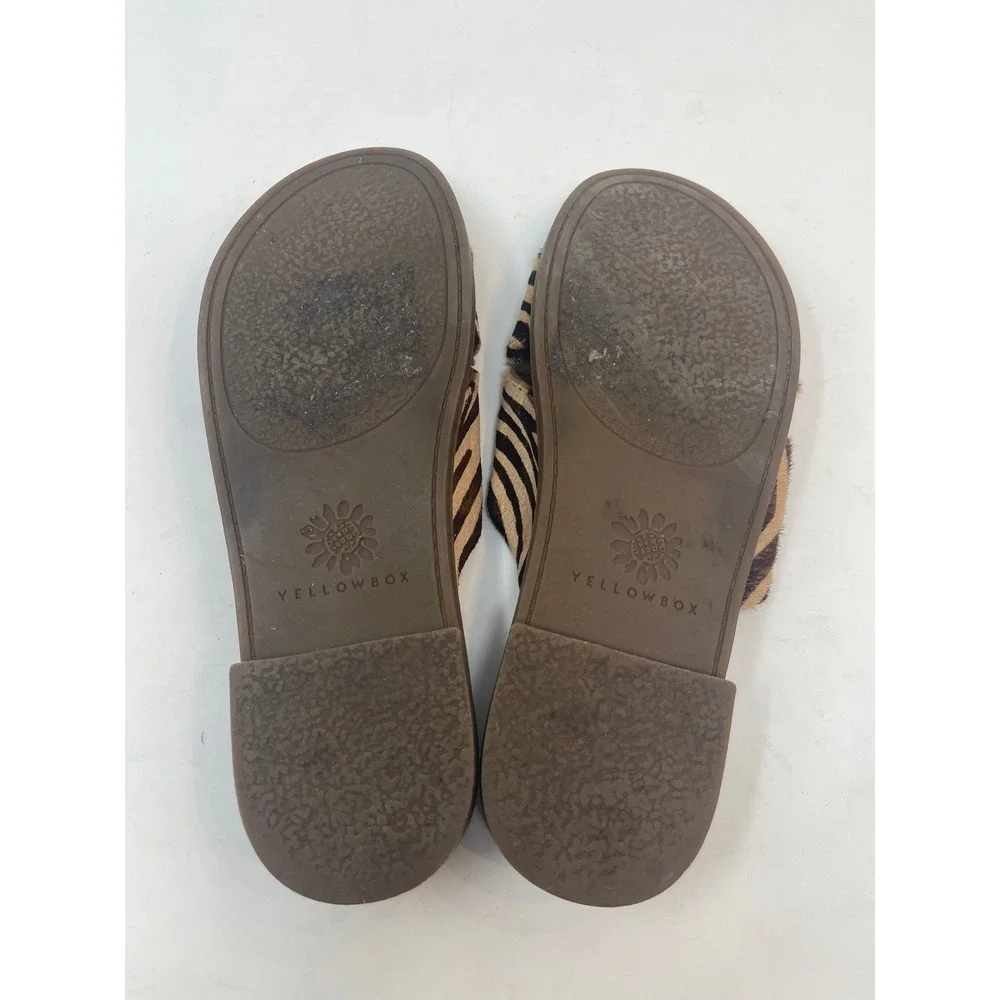 Yellow Box Zebra Print Slide Sandals Women's Size 7 Brown Tan Calf Hair - Picture 9 of 10